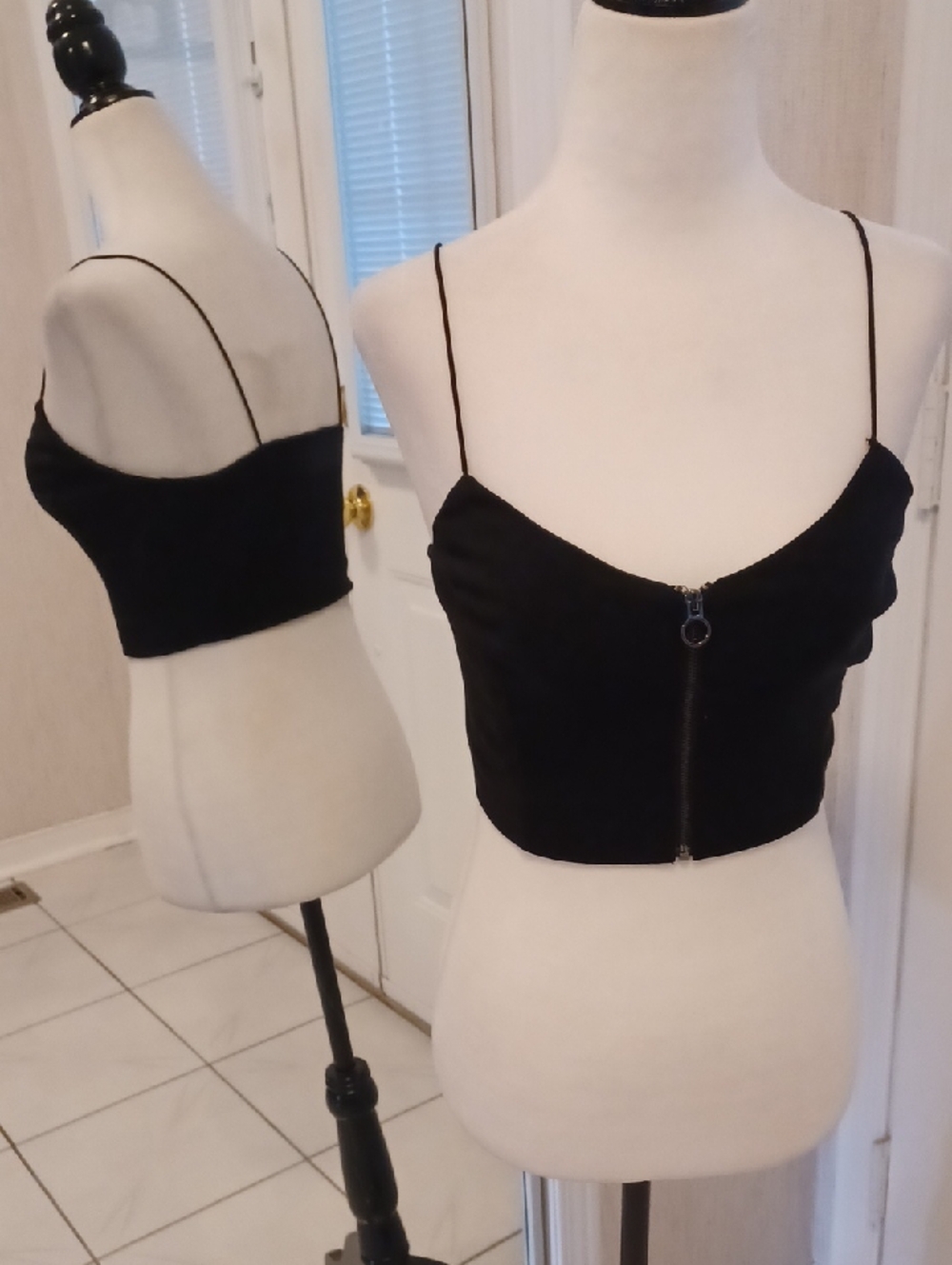 4/$60 Black Leopard Print Zip-Front Spaghetti Strap Crop Top - Fits Size XS